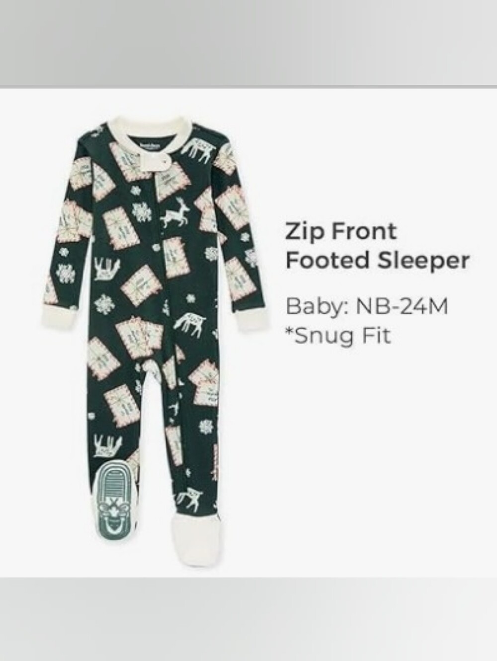 Burt's Bees Baby Footie Sleeper Dark Green White Letters To Santa 3-6mo NEW